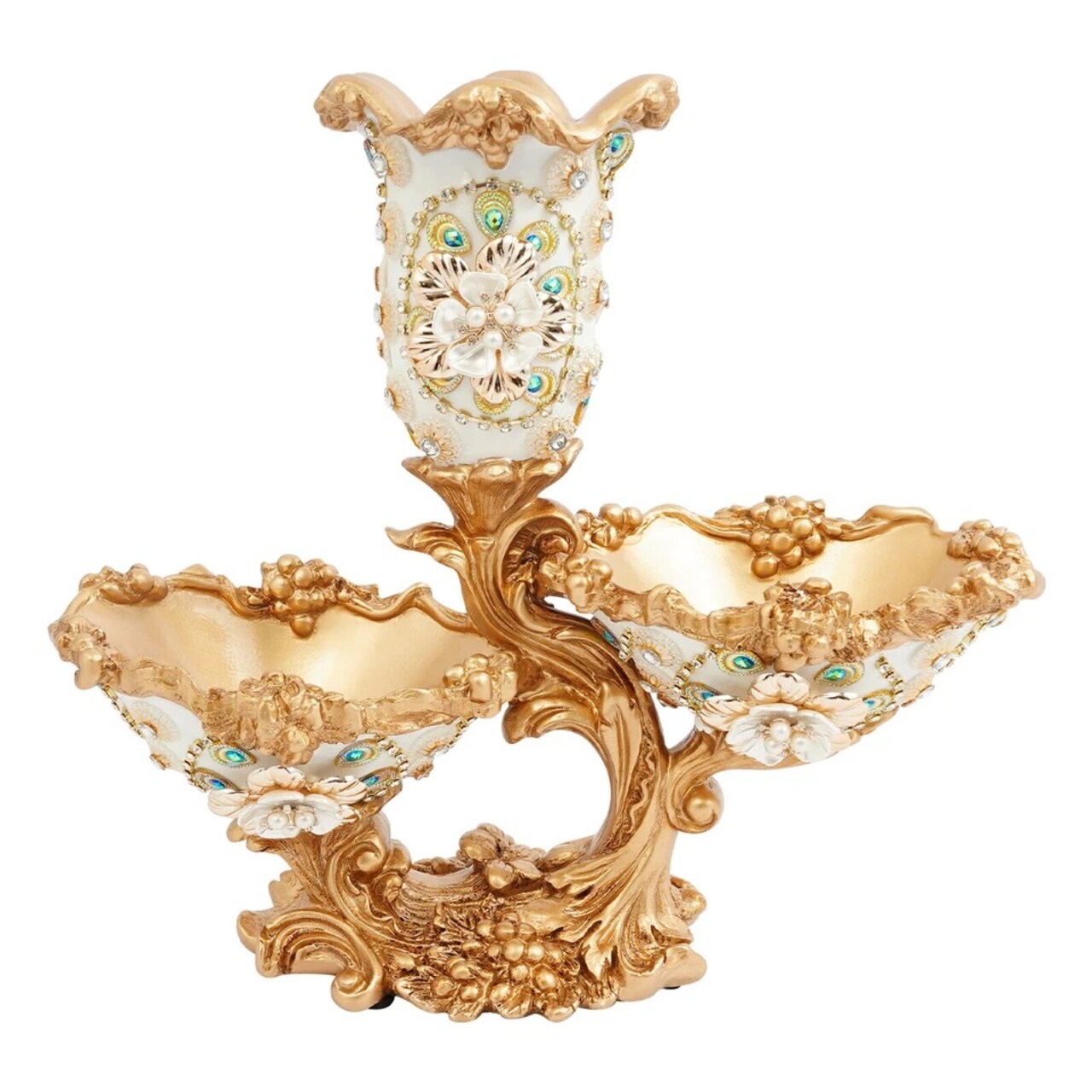 2-Tier Decorative Fruit Bowl, Gold Resin Serving Bowl – French Style Countertop Organizer